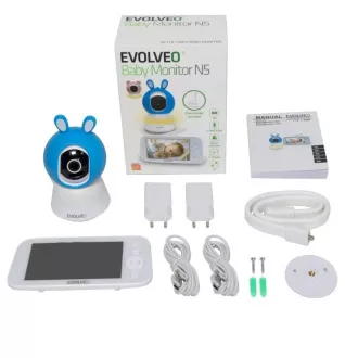 EVOLVEO Baby Monitor N5, komplet za video nadzor otroka s 360° spremljanjem, dvosmerno komunikacijo in uspavankami, modra EVOLVEO Baby Monitor N5, komplet za video nadzor otroka s 360° spremljanjem, dvosmerno komunikacijo in uspavankami, modra