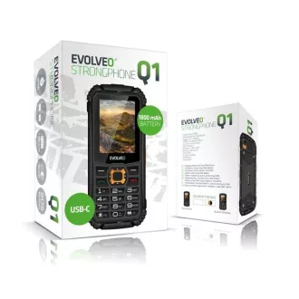 EVOLVEO StrongPhone Q1, vodoodporen vzdržljiv telefon z dvema karticama SIM, črne in oranžne barve
