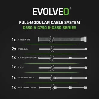 EVOLVEO G850 napajalnik 850W, 80  GOLD, ATX 3.1, aPFC, 140 mm ventilator