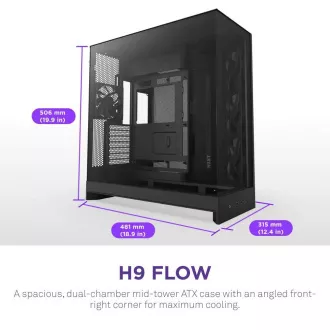 NZXT ohišje H9 Flow dvokomorni ATX / 4x140mm ventilator / do 10xfan / perforiran vrh / steklo. stranske plošče, sprednja stran / črna NZXT ohišje H9 Flow dvokomorni ATX / 4x140mm ventilator / do 10xfan / perforiran vrh / steklo. stranske plošče, sprednja stran / črna
