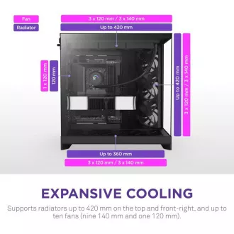 NZXT ohišje H9 Flow dvokomorni ATX / 4x140mm ventilator / do 10xfan / perforiran vrh / steklo. stranske plošče, sprednja stran / črna NZXT ohišje H9 Flow dvokomorni ATX / 4x140mm ventilator / do 10xfan / perforiran vrh / steklo. stranske plošče, sprednja stran / črna