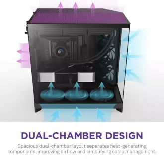 NZXT ohišje H9 Flow dvokomorni ATX / 4x140mm ventilator / do 10xfan / perforiran vrh / steklo. stranske plošče, sprednja stran / črna NZXT ohišje H9 Flow dvokomorni ATX / 4x140mm ventilator / do 10xfan / perforiran vrh / steklo. stranske plošče, sprednja stran / črna