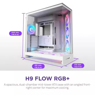 NZXT H9 Flow ARGB dvokomorni ATX / 3xRGB 140mm / 1x 120mm ventilator / steklo / bela