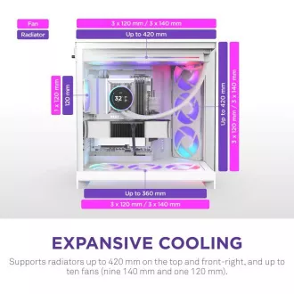NZXT H9 Flow ARGB dvokomorni ATX / 3xRGB 140mm / 1x 120mm ventilator / steklo / bela