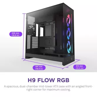 NZXT H9 Flow RGB dvokomorni ATX / 1x140 RGB mm / 1x 120mm RGB ventilator / steklo / črna