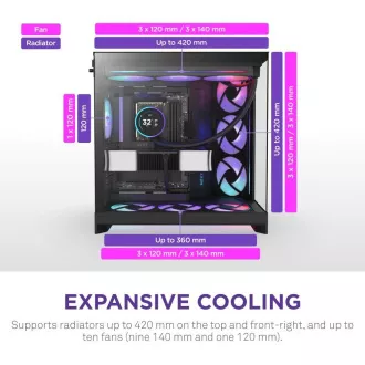 NZXT H9 Flow RGB dvokomorni ATX / 1x140 RGB mm / 1x 120mm RGB ventilator / steklo / črna