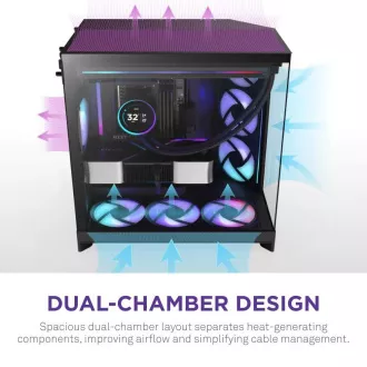 NZXT H9 Flow RGB dvokomorni ATX / 1x140 RGB mm / 1x 120mm RGB ventilator / steklo / črna