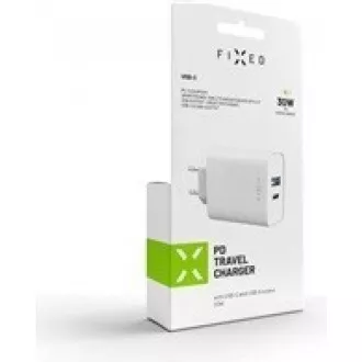 Omrežni polnilec FIXED, priključek USB-C USB-A, podpora PD, 30 W, bel Omrežni polnilec FIXED, priključek USB-C USB-A, podpora PD, 30 W, bel