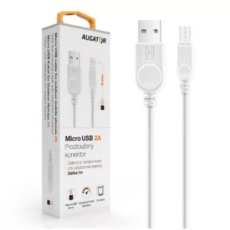 Podatkovni kabel ALIGATOR s podaljšanim priključkom microUSB, 2A, bel