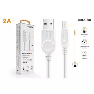 Podatkovni kabel ALIGATOR s podaljšanim priključkom microUSB, 2A, bel