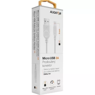 Podatkovni kabel ALIGATOR s podaljšanim priključkom microUSB, 2A, bel