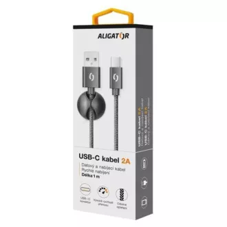 ALIGATOR podatkovni kabel PREMIUM 2A, USB-C, črn