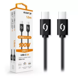 ALIGATOR podatkovni kabel POWER 100W, USB-C/USB-C 5A, dolžina 1, 5 m, črn
