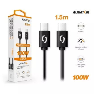 ALIGATOR podatkovni kabel POWER 100W, USB-C/USB-C 5A, dolžina 1, 5 m, črn