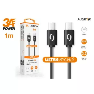 ALIGATOR podatkovni kabel POWER 60W, USB-C/USB-C 3A, dolžina 1 m, črn