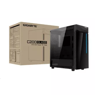 GIGABYTE ohišje GB-C200G, RGB osvetlitev, brez napajalnika, prozorna stranica, Mid tower