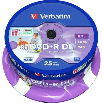 VERBATIM DVD R (25-kratni paket)/vreteno z dvojno plastjo 8X 8,5 GB za tiskanje s črnilom