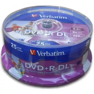 VERBATIM DVD R (25-kratni paket)/vreteno z dvojno plastjo 8X 8,5 GB za tiskanje s črnilom