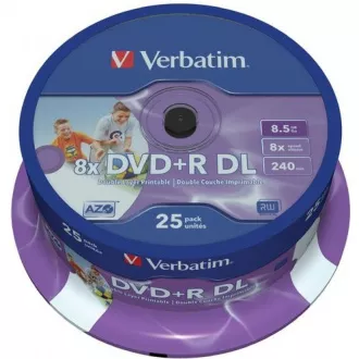 VERBATIM DVD R (25-kratni paket)/vreteno z dvojno plastjo 8X 8,5 GB za tiskanje s črnilom