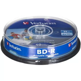 VERBATIM BD-R SL Datalife HTL (10 pakiranj)Blu-Ray/vreteno/6x/25 GB s široko možnostjo tiskanja