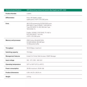 HPE Networking Instant On Switch 48p Gigabit 4p SFP Brez ventilatorja 1930 JL685A HPE Networking Instant On Switch 48p Gigabit 4p SFP Brez ventilatorja 1930 JL685A