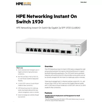 HPE Networking Instant On Switch 8p Gigabit 2p SFP (brez ventilatorja) 1930