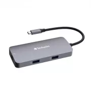 VERBATIM Vozlišče USB-C Pro Multiport 5 portov, 2x USB 3.2, 1x USB-C, HDMI, RJ45, siva