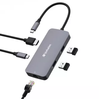 VERBATIM Vozlišče USB-C Pro Multiport 5 portov, 2x USB 3.2, 1x USB-C, HDMI, RJ45, siva