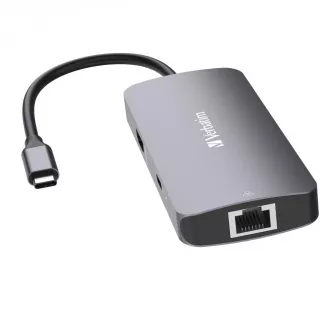 VERBATIM Vozlišče USB-C Pro Multiport 5 portov, 2x USB 3.2, 1x USB-C, HDMI, RJ45, siva