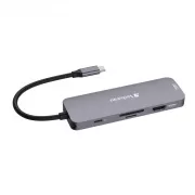 VERBATIM Vozlišče USB-C Pro Multiport 8 portov, 3x USB 3.2, 1x USB-C, 2xHDMI, microSD/SD, siva