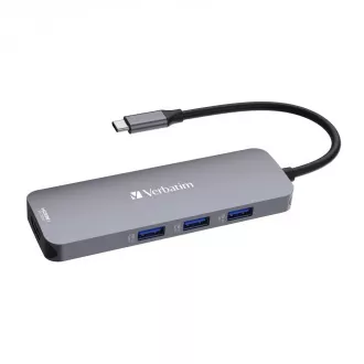 VERBATIM Vozlišče USB-C Pro Multiport 8 portov, 3x USB 3.2, 1x USB-C, 2xHDMI, microSD/SD, siva