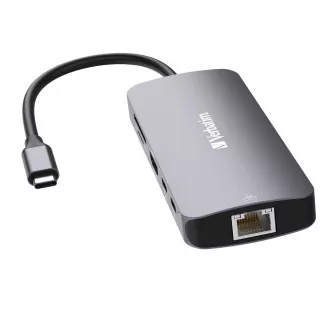 VERBATIM Vozlišče USB-C Pro Multiport 9 portov, 3x USB 3.2, 2x USB-C, HDMI, RJ45, microSD/SD, siva