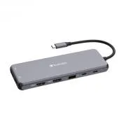 VERBATIM Vozlišče USB-C Pro Multiport 13 portov, 6x USB-A, 2x USB-C, 2x HDMI, DP, RJ45, 3,5mm Jack audio, siva