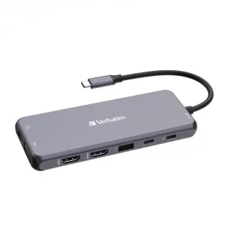 VERBATIM Vozlišče USB-C Pro Multiport 14 priključkov, 5x USB-A, 2x USB-C, 2x HDMI, 1xVGA, RJ45, 3,5mm Jack audio, microSD/SD, siva