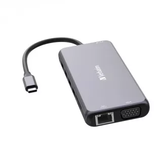 VERBATIM Vozlišče USB-C Pro Multiport 14 priključkov, 5x USB-A, 2x USB-C, 2x HDMI, 1xVGA, RJ45, 3,5mm Jack audio, microSD/SD, siva
