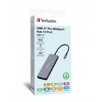 VERBATIM Vozlišče USB-C Pro Multiport 14 priključkov, 5x USB-A, 2x USB-C, 2x HDMI, 1xVGA, RJ45, 3,5mm Jack audio, microSD/SD, siva