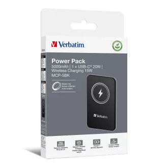VERBATIM Powerbank Charge 'n' Go, magnetna, 5000 mAh, USB-C, črna VERBATIM Powerbank Charge 'n' Go, magnetna, 5000 mAh, USB-C, črna