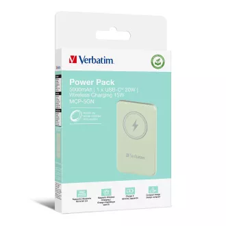 VERBATIM Powerbank Charge 'n' Go, magnetna, 5000 mAh, USB-C, zelena