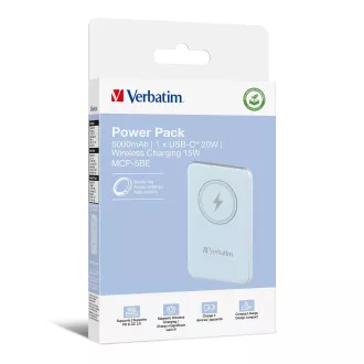 VERBATIM Powerbank Charge 'n' Go, magnetna, 5000 mAh, USB-C, modra