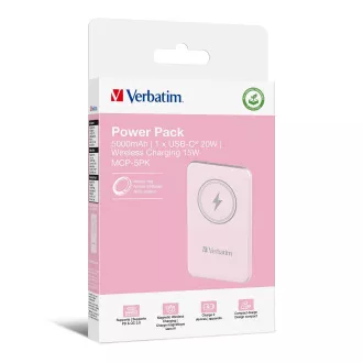 VERBATIM Powerbank Charge 'n' Go, magnetna, 5000 mAh, USB-C, roza