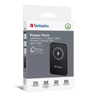 VERBATIM Powerbank Charge 'n' Go, magnetna, 10000 mAh, USB-C, črna