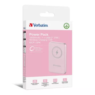 VERBATIM Powerbank Charge 'n' Go, magnetna, 10000 mAh, USB-C, roza