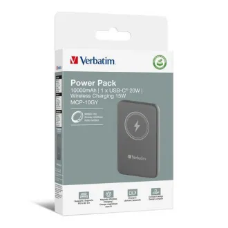 VERBATIM Powerbank Charge 'n' Go, magnetna, 10000 mAh, USB-C, siva