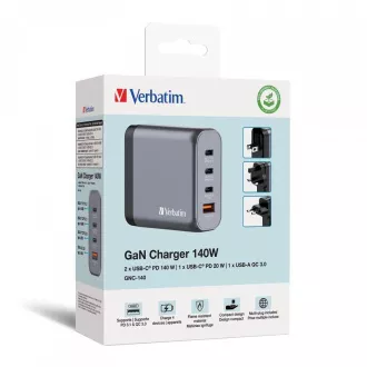 VERBATIM GaN omrežni polnilnik GNC-240, 240 W, 3x USB-C, 1x USB