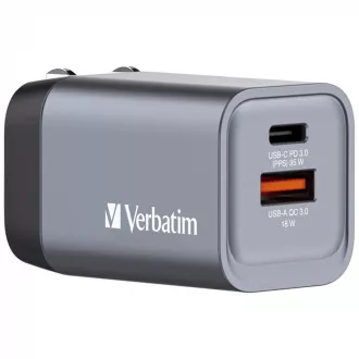 VERBATIM GaN omrežni polnilec GNC-35, 35 W, 1x USB-C, 1x USB VERBATIM GaN omrežni polnilec GNC-35, 35 W, 1x USB-C, 1x USB