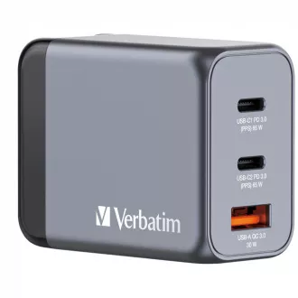 VERBATIM GaN omrežni polnilec GNC-65, 65W, 2x USB-C, 1x USB VERBATIM GaN omrežni polnilec GNC-65, 65W, 2x USB-C, 1x USB