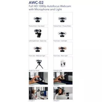 VERBATIM WebCam AWC-02 Full HD 1080p z avtomatskim ostrenjem, mikrofonom in svetlobo