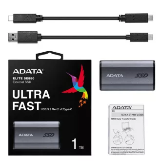 ADATA zunanji SSD 2TB SE880, USB-C 3.2 Gen 2x2, R:2000/W:2000MB/s, siva