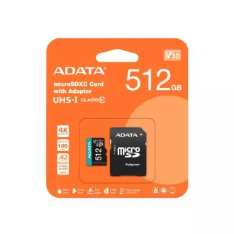 Kartica ADATA MicroSDXC 512GB Premier Pro UHS-I V30S (R:100/W:80 MB/s)   adapter SD
