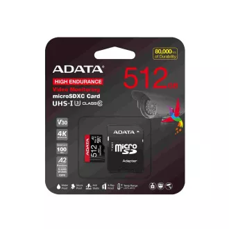 ADATA MicroSDXC kartica 512GB High Endurance UHS-I C10 V30 A2 (R:100/W:85 MB/s)   SD adapter